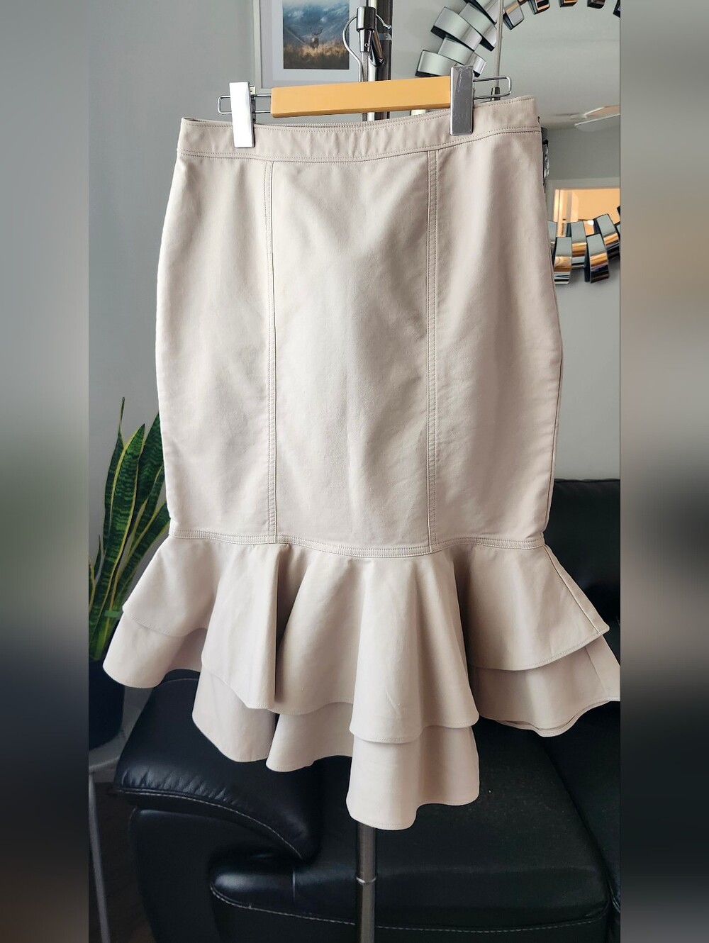 Halogen Beige Ruffle-Hem Skirt